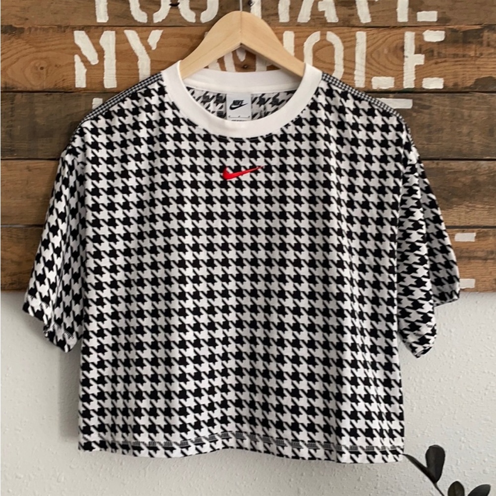 NWT Women's Nike Sportswear Icon Clash Top Houndstooth Pattern Crop Tee